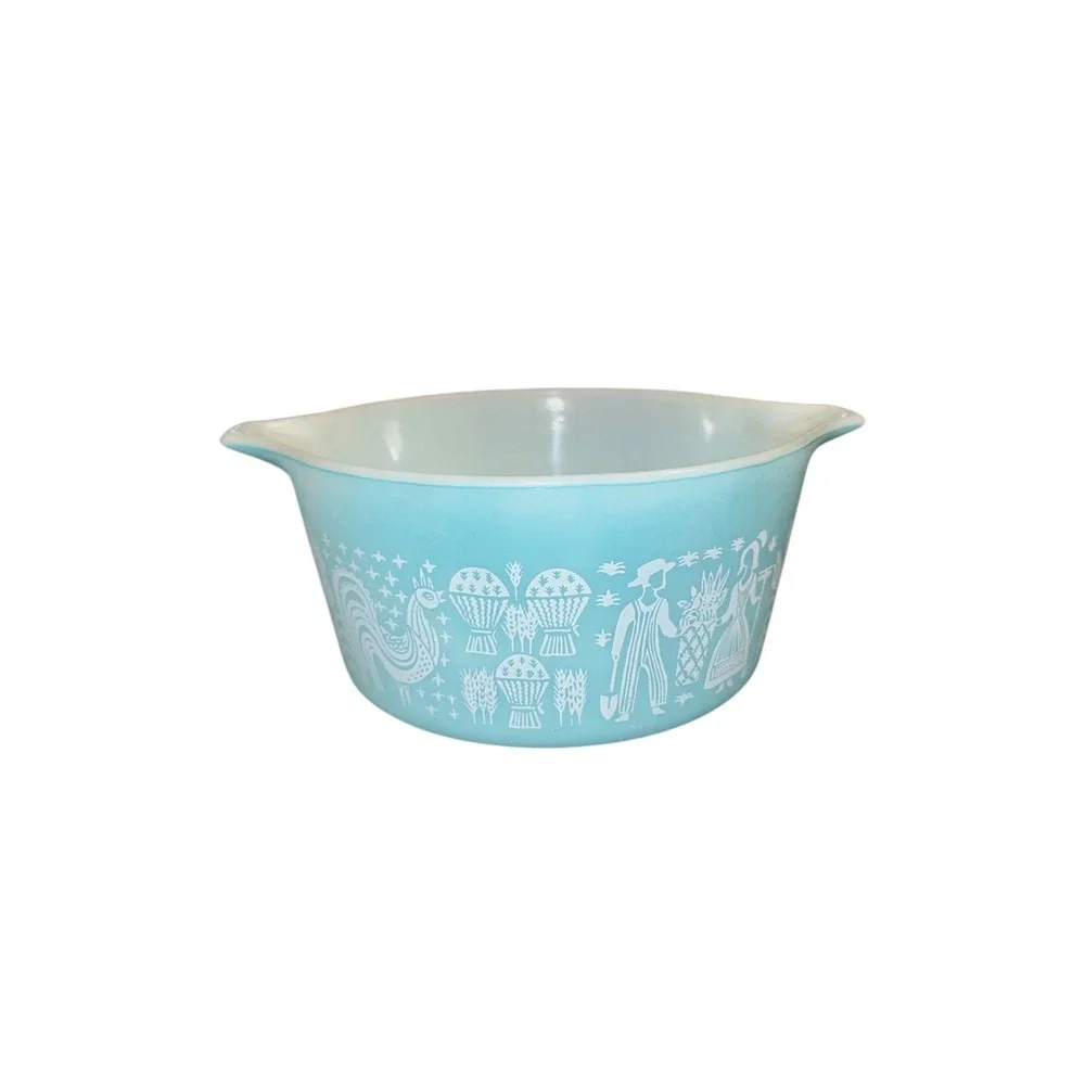 Vintage‎ Pyrex 473 Butterprint Turquoise 1 QT Cinderella Mixing Bowl Amish Print